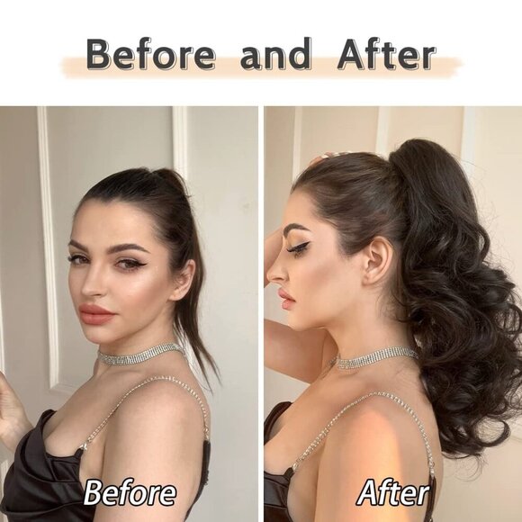 Wavy Ponytail Extension Claw Clip Synthetic Hair for Women 16in Dark Brown main image 8